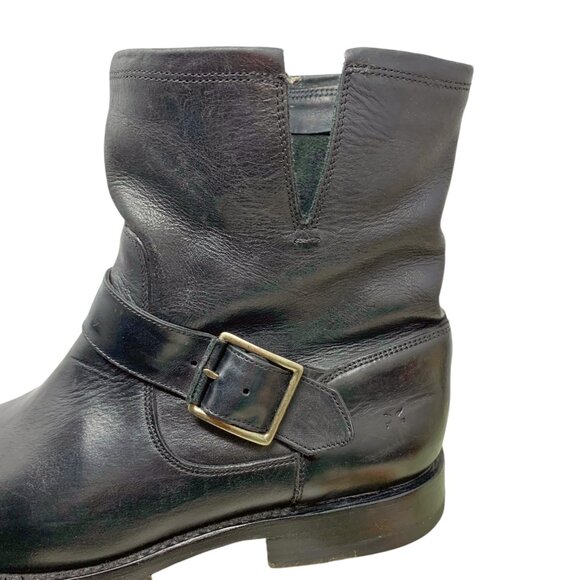 Frye Natalie‎ Black Leather Buckle Short Engineer Boots - Picture 6 of 13
